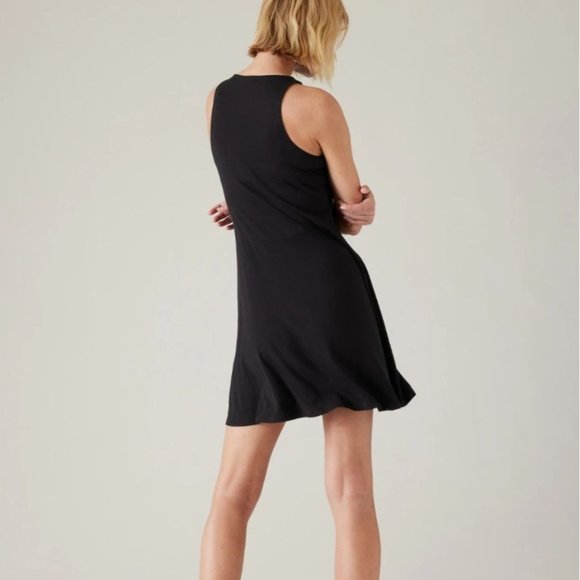Athleta Women's Size XXS Santorini Thera Mini Dress Black Sleeveless Stretch - Picture 2 of 11